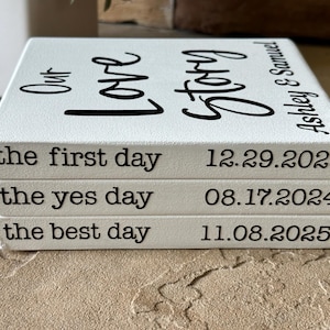 Love Story Book Stack: Wedding Date Wooden Block Decor