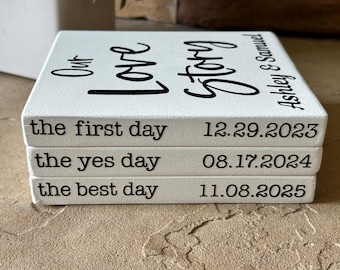 Love Story Book Stack: Wedding Date Wooden Block Decor