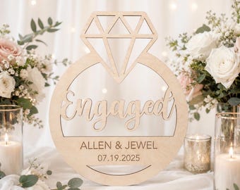 Engagement Ring Cutout| Custom Name & Date Engagement Sign| Bridal Shower Decor| Engagement Party Backdrop
