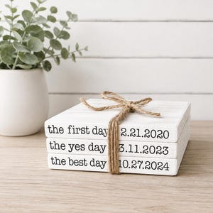 Handmade Wooden Book Stack, Personalized Wedding Date Decor