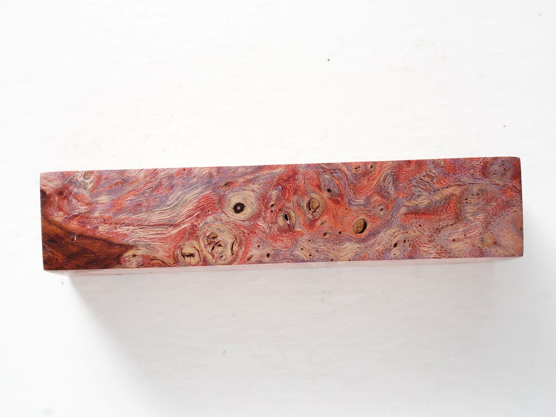 Stabilized Burl Wood Knife Handle Block Dyed Pink Red Etsy