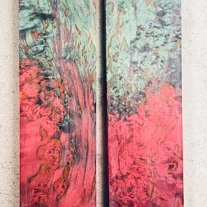 Double dyed Stabilized Curly Karelian Birch | Knife handle Scales | Pink x Teal Green /Rare / 16E