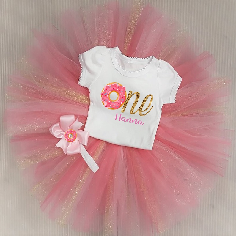 Donut First Birthday Outfit |FREE SHIPPING Sweet One Birthday Shirt Donut Birthday Pink 1st Birthday Dress Cake Smash Outfit