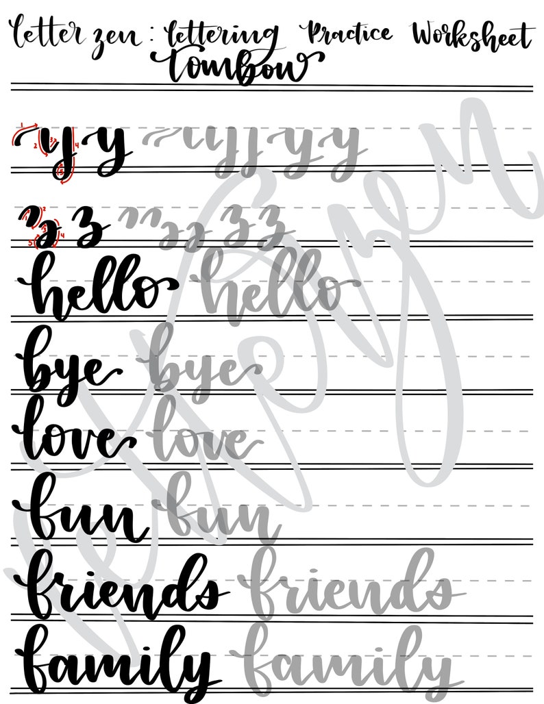Large Brush Pen Lettering Worksheets Tombow Dual Brush Pen | Etsy