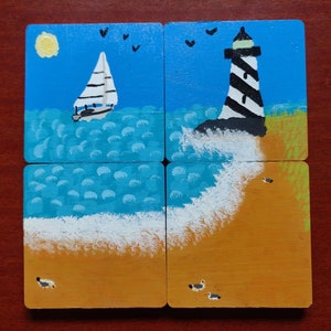 Set of 4 Hand-painted Wooden Coasters
