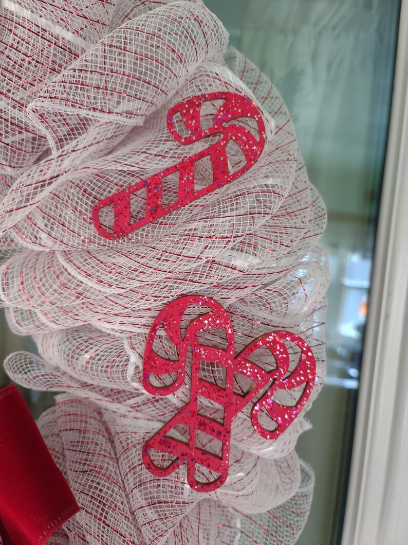 Candy Cane Deco Mesh Christmas Wreath 18 In - Etsy