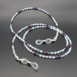 periwinkle eyeglass chain | faceted glass beads + garnet crystals + natural tourmaline beads