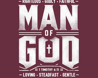 Camiseta cristã MAN OF GOD - Vários tamanhos e cores - ©Dave Gink