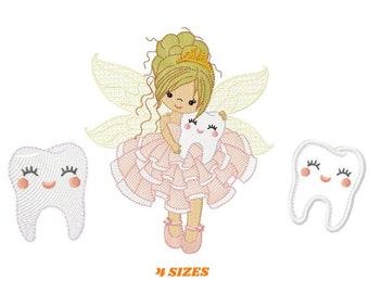 Tooth Fairy embroidery designs - Tooth embroidery design machine embroidery pattern - Baby girl embroidery file - Pixie instant download