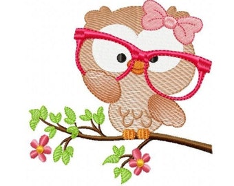 Owl embroidery design - Owl with glasses embroidery design machine embroidery pattern - bird embroidery file school teacher digital download