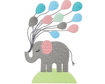 Elephant embroidery designs - animal embroidery design machine embroidery pattern - baby embroidery file - kid embroidery Balloon embroidery