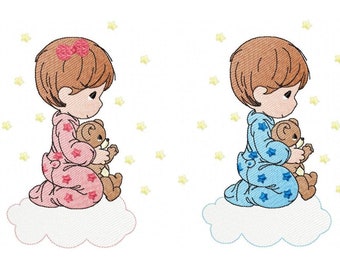 Boy embroidery designs - Baby Girl embroidery design machine embroidery pattern - Praying kid embroidery file - religious christian angels