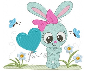 Bunny embroidery design - Rabbit embroidery designs machine embroidery pattern - baby embroidery file - kid embroidery rabbit with flowers