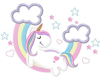 Unicorn embroidery designs - Rainbow embroidery design machine embroidery pattern - Baby girl embroidery file - Unicorn rainbow applique