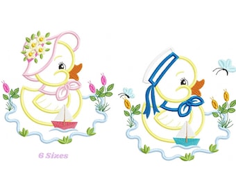 Duck Applique Embroidery Design – Boy and Girl Animal Pattern (Digital Download)