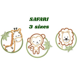 Safari wilde Tiere Stickmuster, Löwe Giraffe Affe Maschinenstickmuster - Löwe Applikation Rahmen Design zum sofortigen Download pes