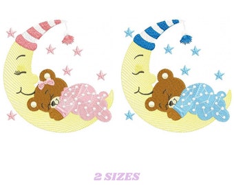 Bear embroidery designs - Teddy embroidery design machine embroidery pattern - Baby girl embroidery file - Baby boy embroidery bear moon