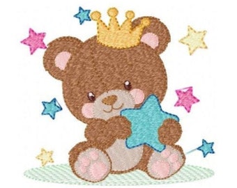 Bear embroidery designs - Bear with crown embroidery design machine embroidery pattern - Teddy bear embroidery file baby kid newborn nursey