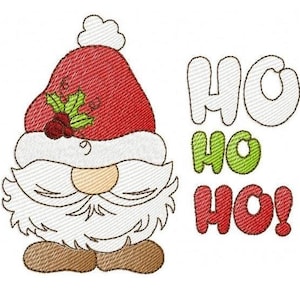 May include: Embroidered design featuring a red-hatted gnome with a white beard and the text "Ho Ho Ho!" in red, green, and white.