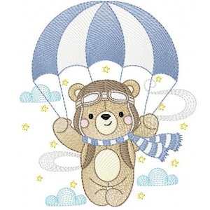 Pilot Bear embroidery designs - Parachute embroidery design machine embroidery pattern - Aviator Teddy bear file - instant download pes jef