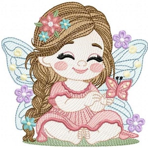 Forest Fairy embroidery designs - Baby girl embroidery design machine embroidery pattern - Magical Pixie with flowers - Instant Download pes