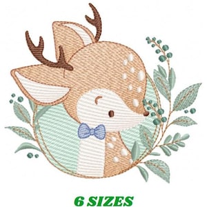 Deer embroidery design - Woodland animal with laurel frame machine embroidery pattern - Baby boy file - Instant digital download pes jef dst