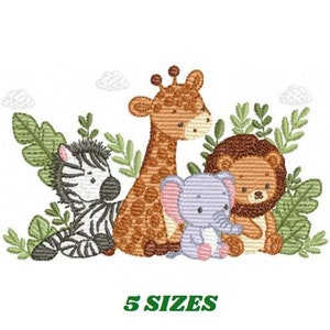 Safari animals embroidery designs - Lion Elephant Zebra and Giraffe embroidery design machine embroidery pattern - Instant download pes jef