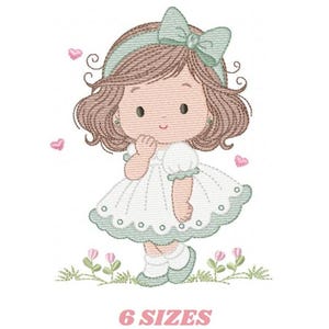 Baby girl embroidery designs - Girl with long hair and lace machine embroidery pattern - Princess with flower - Instant download pes jef dst