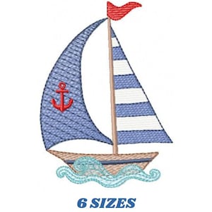 Segelboot Stickmuster - Baby Boot Boot Stickdatei - Marine Ocean Nautical Stickdatei Sofortiger digitaler Download pes jef dst