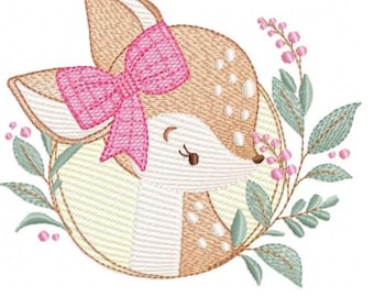 Deer Embroidery Design - Baby Girl Woodland Animal (Digital Download)