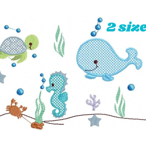 Sea Animal embroidery designs - Whale embroidery design machine embroidery pattern - Seahorse embroidery file Turtle embroidery - deep ocean