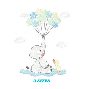 Elephant embroidery designs - Animal embroidery design machine embroidery pattern - Baby boy embroidery file - elephant with balloons sky