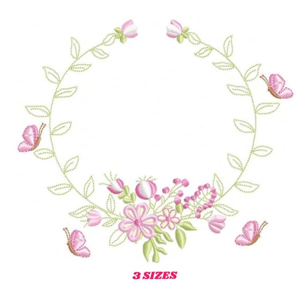 Monogram Frame embroidery designs - Flower embroidery design machine embroidery pattern - rose wreath embroidery file - baby girl embroidery