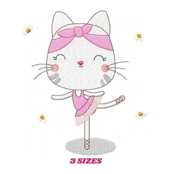 Cat embroidery designs - Ballerina embroidery design machine embroidery pattern - Baby girl embroidery file - Ballet design instant download