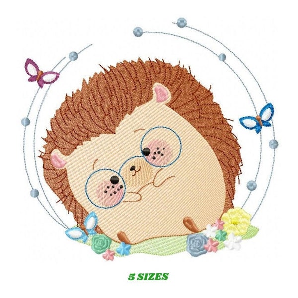 Hedgehog embroidery designs - Animal with glasses embroidery design machine embroidery pattern - Porcupine embroidery file  instant download