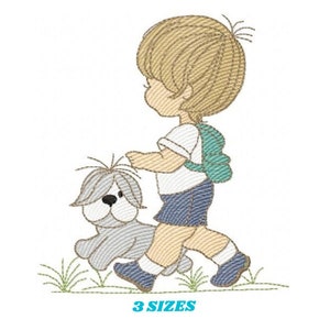 Boy embroidery designs - Dog embroidery design machine embroidery pattern - boy with dog embroidery file - student embroidery school boy