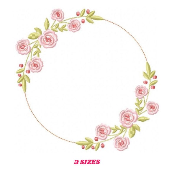 Monogram Frame embroidery designs - Flower embroidery design machine embroidery pattern - Rose wreath embroidery file - instant download