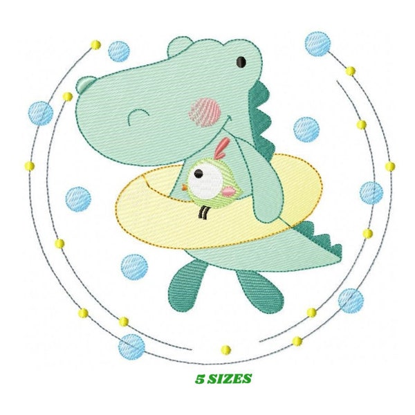 Crocodile embroidery design - Alligator embroidery designs machine embroidery pattern - Animal embroidery file - Swimming class Swim ring