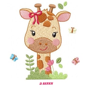 Giraffe embroidery design - Animal embroidery designs machine embroidery pattern - Baby girl embroidery file - Giraffe with butterflies