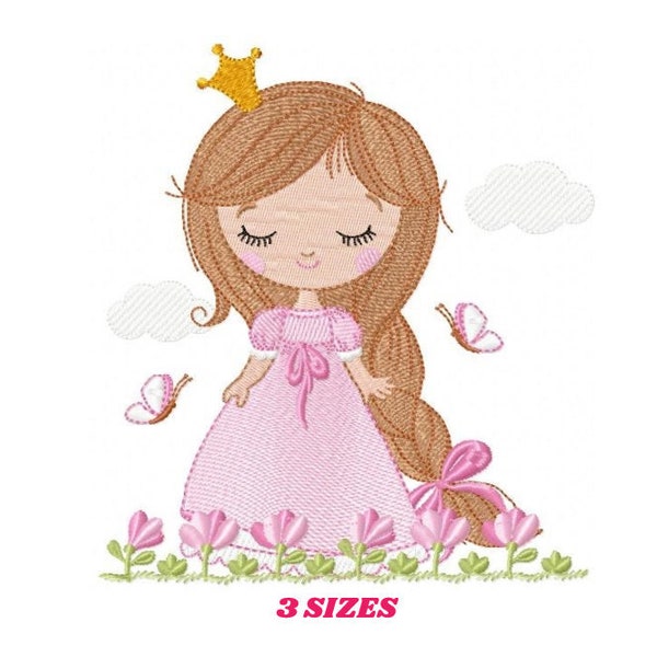 Baby-Mädchen-Stickerei-Designs - Prinzessin-Stickerei-Design-Maschinenstickmuster - Mädchen mit Blumen-Stickdatei - sofortiger Download