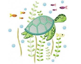 亀の刺繍デザイン - 海の動物の刺繍デザイン、機械刺繍パターン