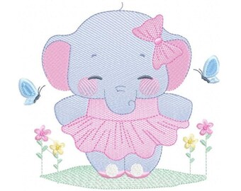 Elephant Ballerina Embroidery Design – Baby Girl Tutu Machine Pattern (Digital Download)