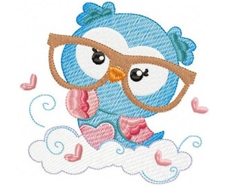 Owl embroidery design - Owl with glasses machine embroidery pattern - School teacher bird - Instant digital download pes jef dst hus vp3 xxx