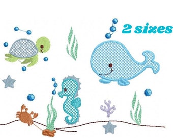 Sea Animal embroidery designs - Whale embroidery design machine embroidery pattern - Seahorse embroidery file Turtle embroidery - deep ocean