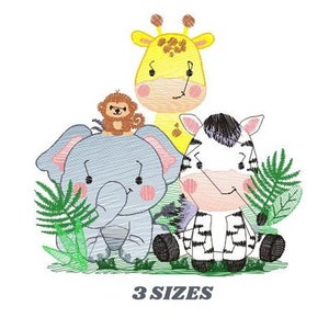 Safari wild animals embroidery designs - Baby boy Elephant Zebra Giraffe and Monkey machine embroidery pattern - Instant download pes jef