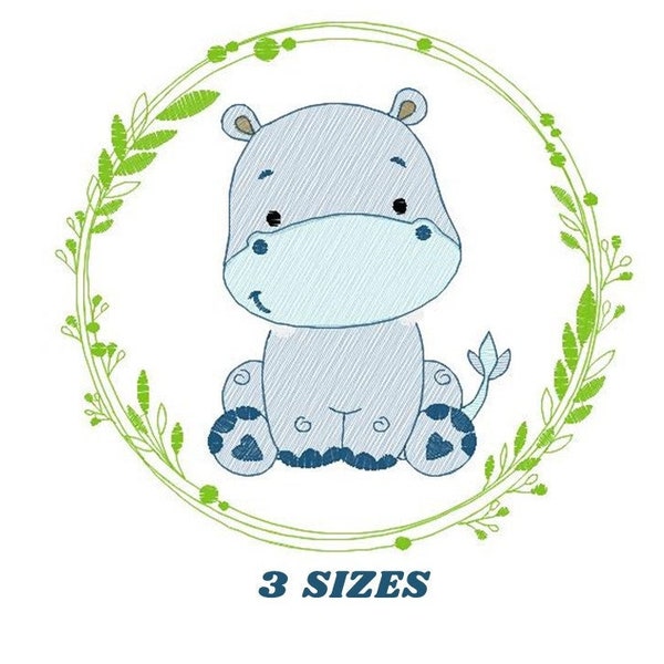 Hippo embroidery designs - Safari embroidery design machine embroidery pattern - Animal embroidery file - Hippo with applique frame pes jef