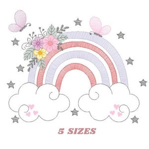 Rainbow embroidery design - Rainbow with clouds embroidery designs machine embroidery pattern - Baby girl embroidery file - digital download
