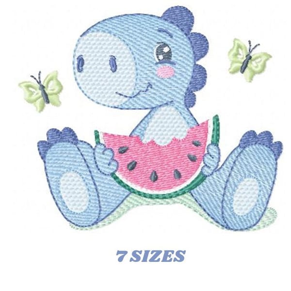 Dinosaur embroidery designs - Dino embroidery design machine embroidery pattern - Baby boy embroidery file - Dinosaur with watermelon pes