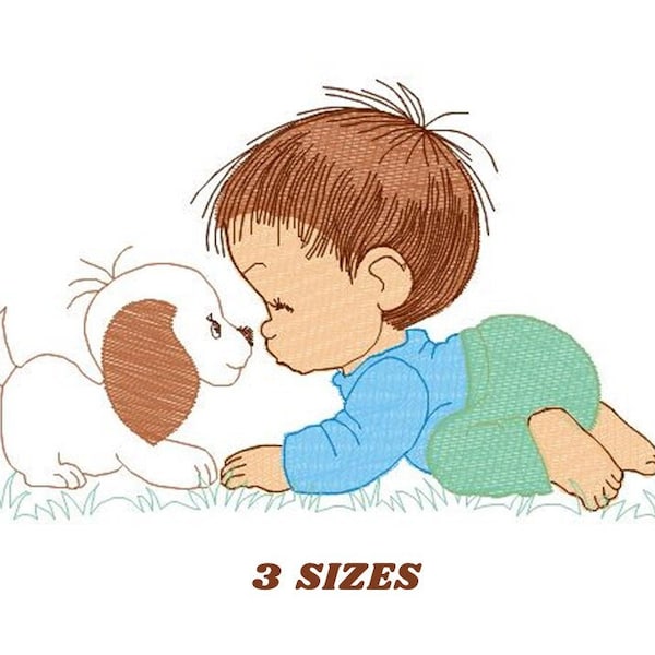 Boy embroidery designs - Dog embroidery design machine embroidery pattern - Boy with dog embroidery file - kid embroidery filled design pes