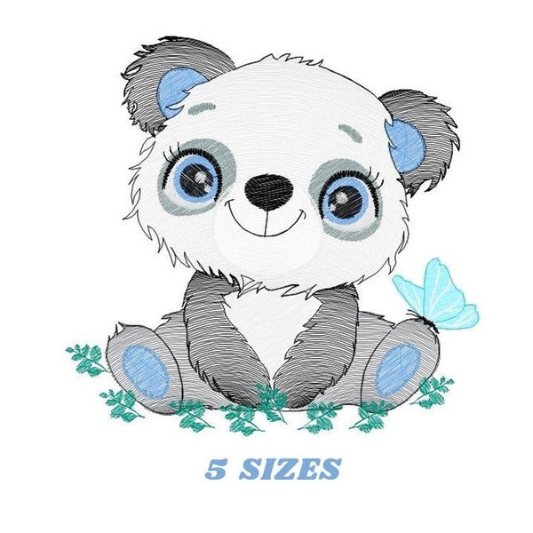 Panda embroidery design - Animal embroidery designs machine embroidery pattern - Baby boy embroidery file - Panda with butterfly download